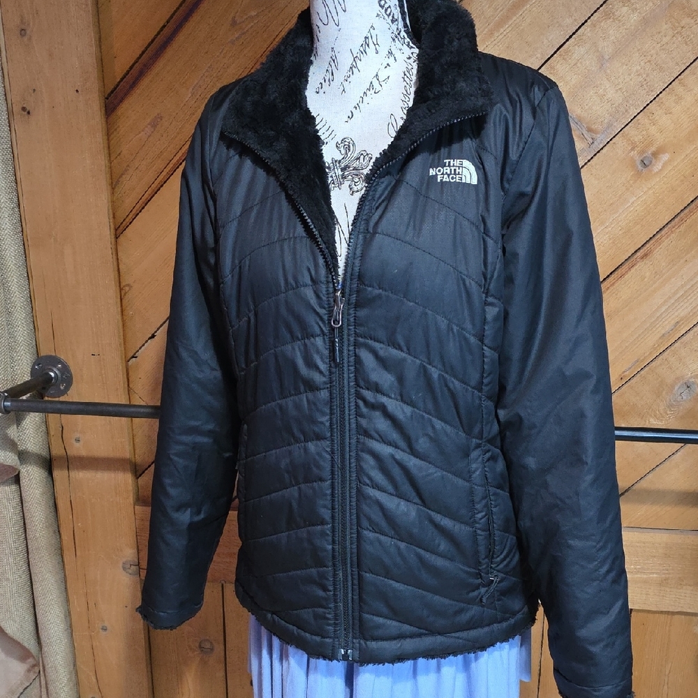 The North Face Mossbud Swirl Reversible Jacket Black Insulated Fleece Mens S